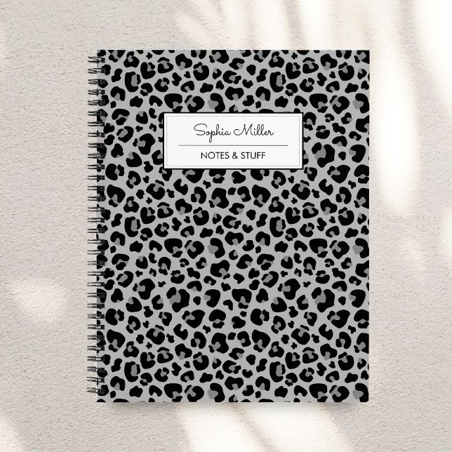Elegant Black Gray Leopard Skin Pattern Monogram Notebook (Creator Uploaded)