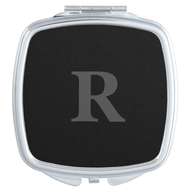Elegant Black &gray Monogram  Compact Mirror (Front)
