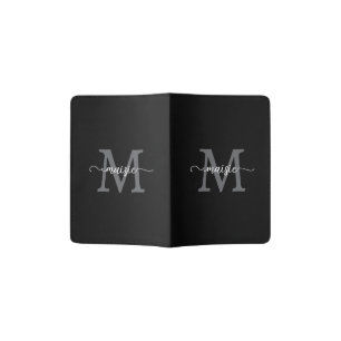 Elegant Black Gray Monogram Initial Script Name Passport Holder