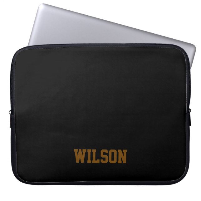 Elegant black &gray monogram name  laptop sleeve (Front)