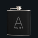 Elegant Black Gray Monogram Personalized Flask<br><div class="desc">Modern elegant and understated masculine monogram initial and custom name on a personalized flask in a classic minimal,  professional-looking sans-serif font for a simple and professional and modern look.</div>