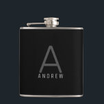 Elegant Black Gray Monogram Personalized Flask<br><div class="desc">Modern elegant and understated masculine monogram initial and custom name on a personalized flask in a classic minimal,  professional-looking sans-serif font for a simple and professional and modern look.</div>