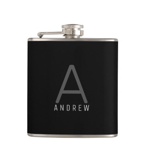 Elegant Black Gray Monogram Personalized Flask