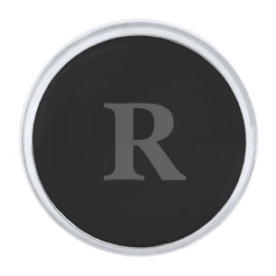 Elegant Black &gray Monogram  Silver Finish Lapel Pin