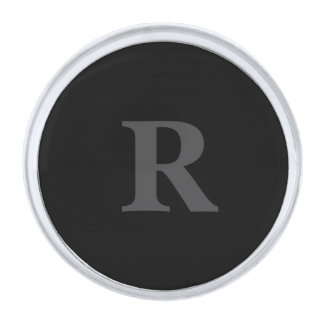 Elegant Black &gray Monogram  Silver Finish Lapel Pin