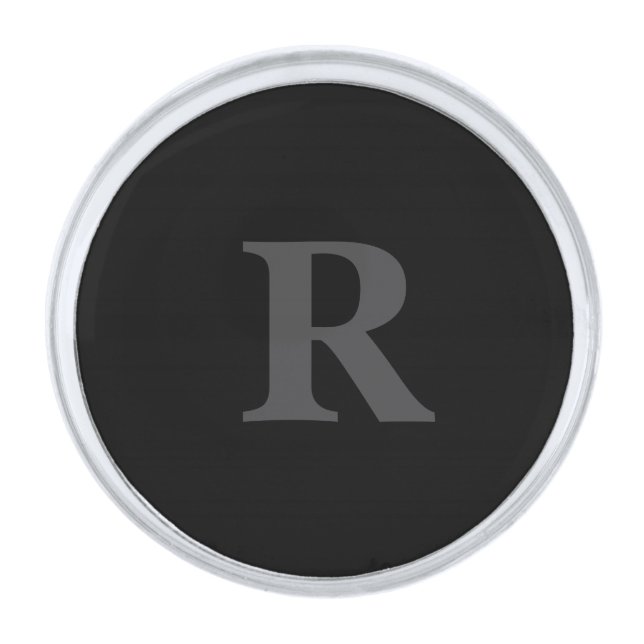 Elegant Black &gray Monogram  Silver Finish Lapel Pin (Front)
