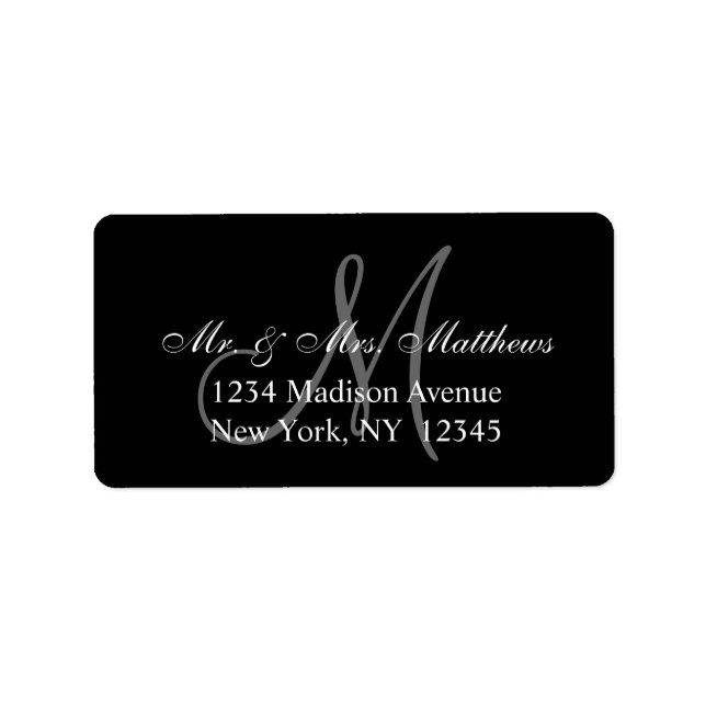 Elegant Black Gray Monogram Wedding Label (Front)