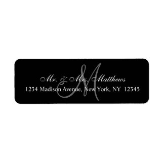 Elegant Black Gray Monogram Wedding Label