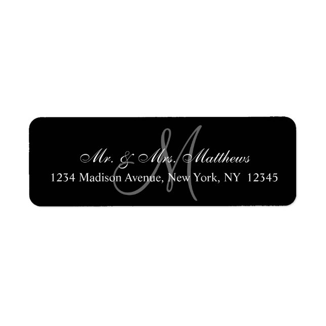 Elegant Black Gray Monogram Wedding Label (Front)