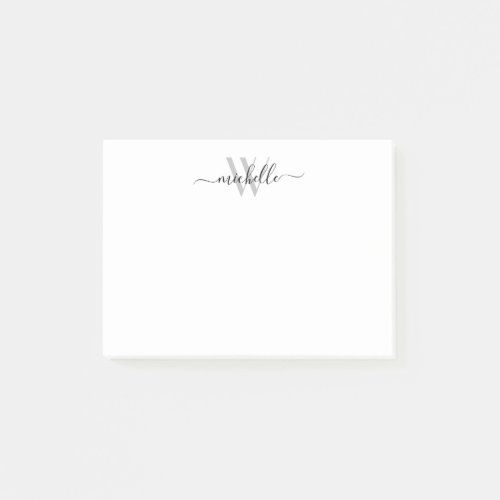 Elegant Black Gray Monogrammed Chic Name Script Post_it Notes