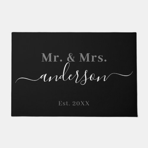 Elegant Black Gray Mr And Mrs Name Wedding Doormat