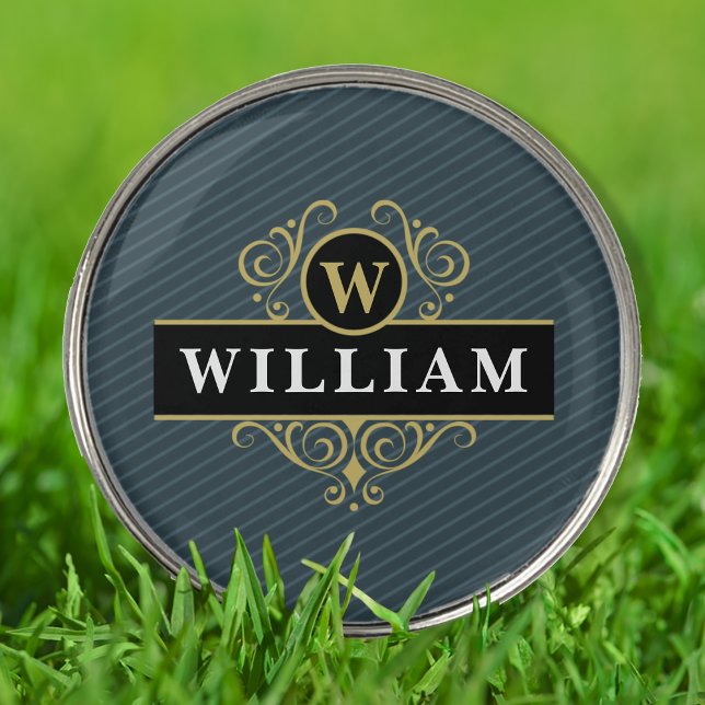 Elegant Black Gray Pinstripe Personalized Golf Ball Marker (Creator Uploaded)