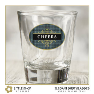 Elegant Black Gray Plaid Personalized Shot Glass