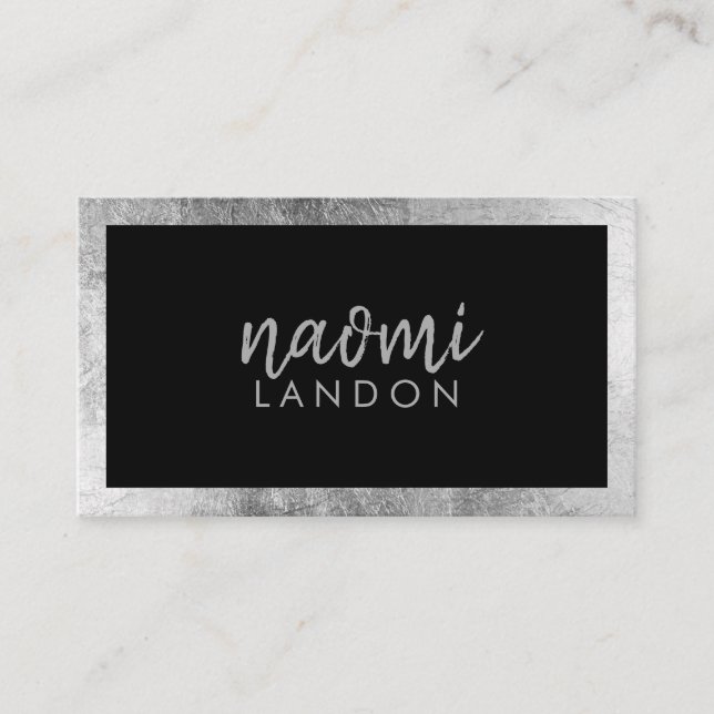 Elegant black gray silver modern square minimalist business card (Front)