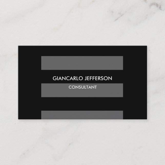 Elegant Black Gray Striped Minimalist Professional Business Card (Front)