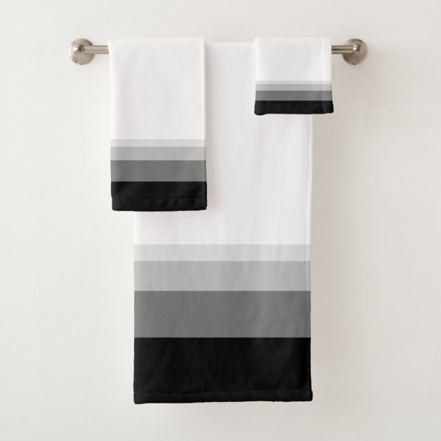 Elegant Black & Gray Stripes Bath Towel Set (Insitu)
