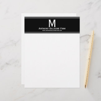 Elegant Black Gray Stripes Business Name Monogram Letterhead