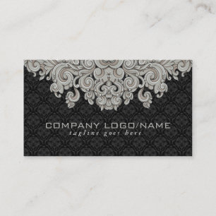 Elegant Black & Gray Vintage Floral Damasks 2 Business Card