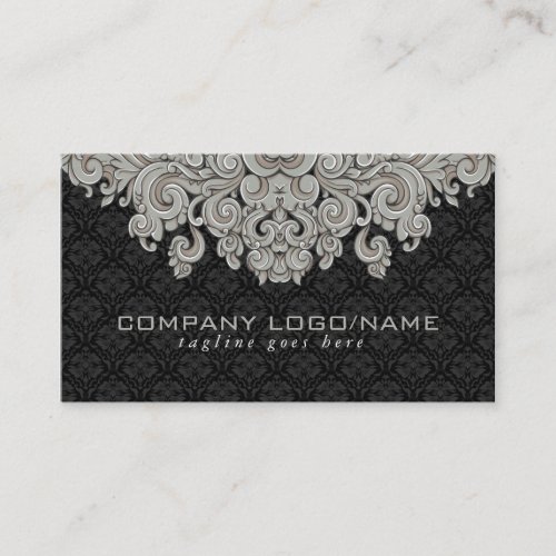 Elegant Black  Gray  Vintage Floral Damasks 2 Business Card