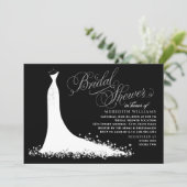 Elegant Black Gray Wedding Gown Bridal Shower Invitation (Standing Front)