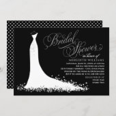 Elegant Black Gray Wedding Gown Bridal Shower Invitation (Front/Back)