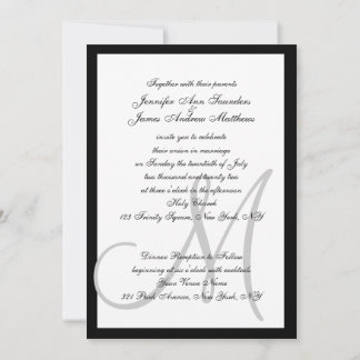 Elegant Black Gray Wedding Invitations Initial