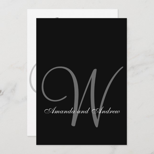 Elegant Black Gray White Monogram Wedding Invitation (Front/Back)