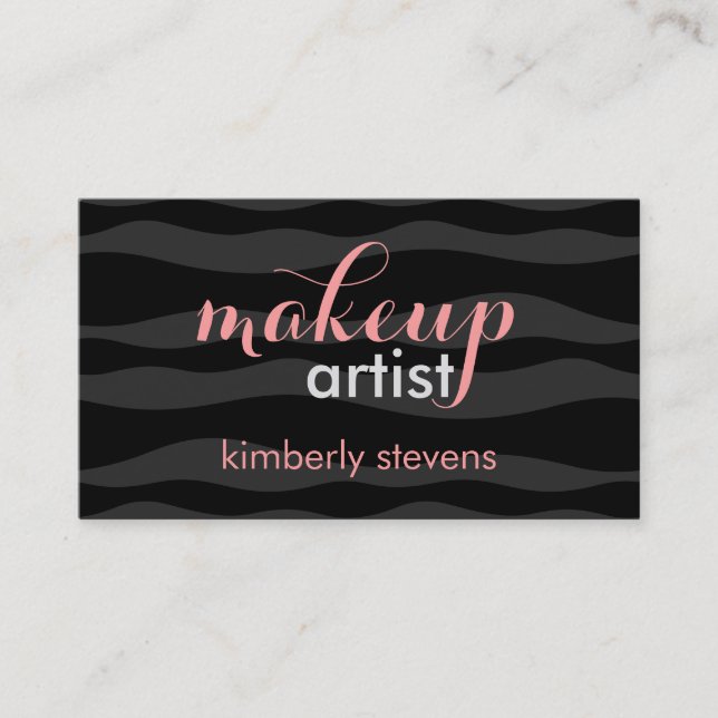 Elegant Black & Gray Zebra Stripes Makeup Artist Business Card (Front)