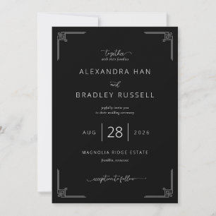 Elegant Black Greek Key Motions Invitation
