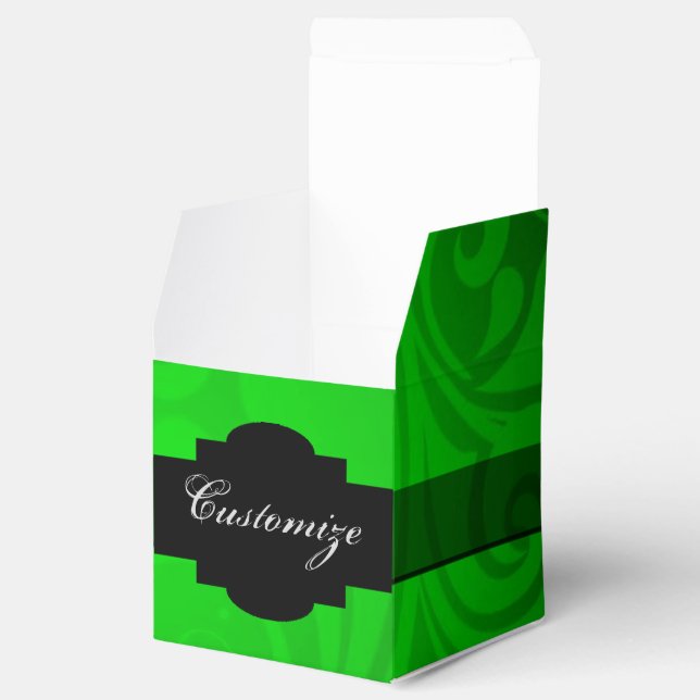 Elegant Black & Green Cube Favor Box (Opened)