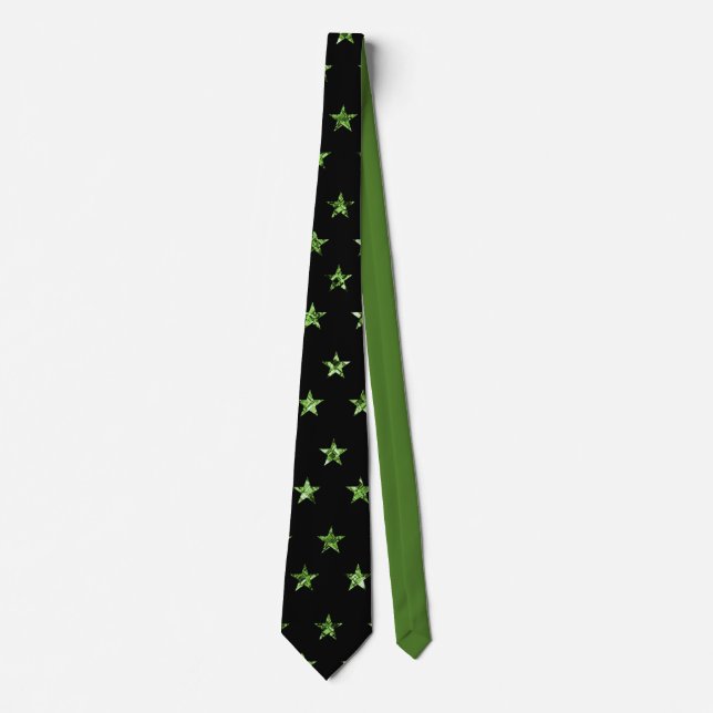 Elegant Black Green Diamond Gem Star Pattern Neck Tie (Front)