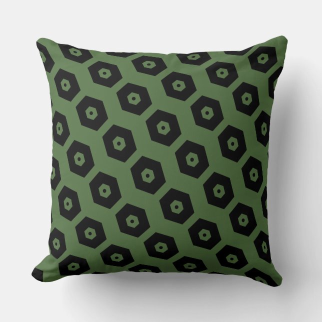 Elegant Black Green Geometric Pattern Throw Pillow (Front)