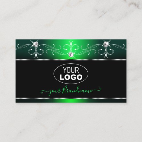 Elegant Black Green Ornate Sparkle Jewels Add Logo Business Card