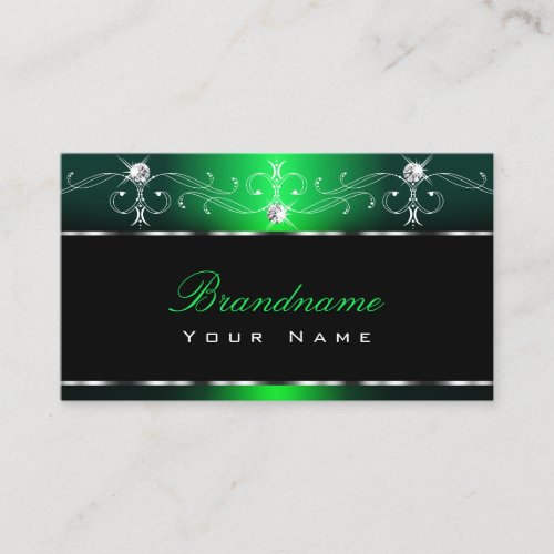 Elegant Black Green Ornate Sparkle Jewels Stylish Business Card