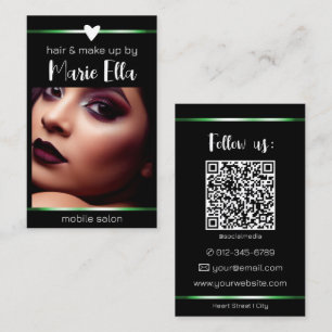 Elegant Black Green Shimmery Lines Photo QR Code Business Card