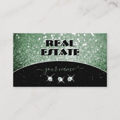 Elegant Black Green Sparkle Glitter Rhinestones Business Card