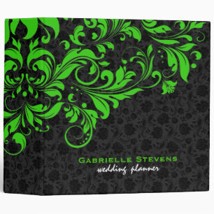 Elegant Black & Green Vintage Floral Damasks 3 Ring Binder