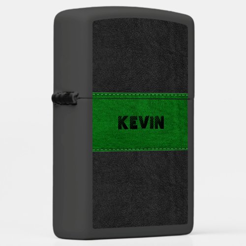 Elegant Black  Green Vintage Leather Zippo Lighter