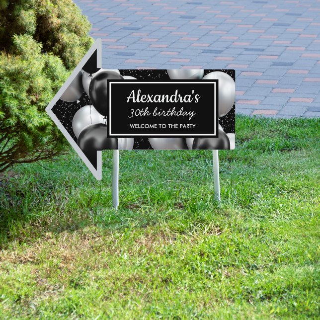 Elegant Black Grey Balloon Chic Brthday Arrow Sign (Creator Uploaded)