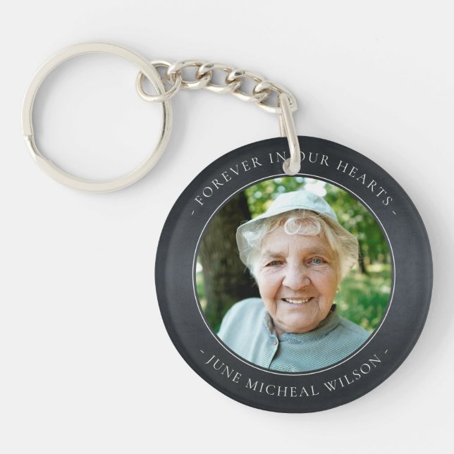 Elegant Black Grey Foil Sympathy Memorial Photo Ke Keychain (Front)