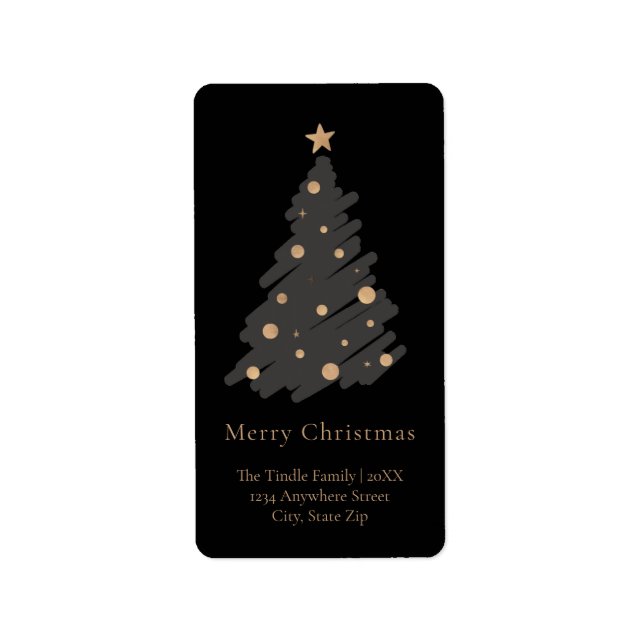 Elegant Black Grey Gold Script Christmas Tree Label (Front)