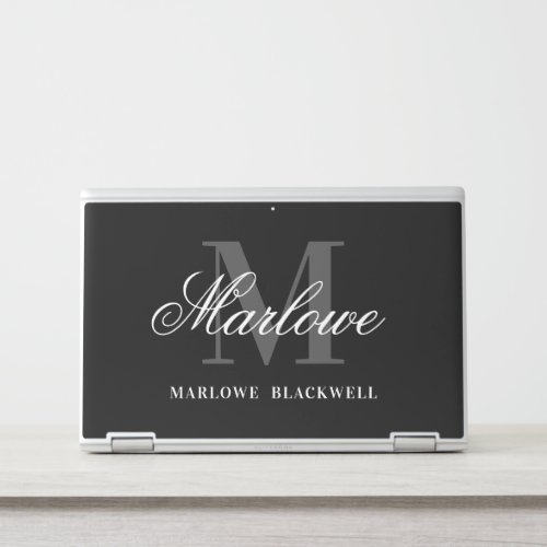 Elegant Black Grey Monogram Calligraphy HP Laptop Skin