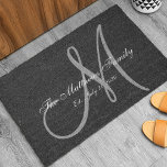 Elegant Black Grey Monogram Name Newlyweds Wedding Doormat<br><div class="desc">Personalized black and white and grey monogram design with bride and groom last name and wedding date on a black background. Makes a unique and great gift for newlyweds. Great for new house together. Customize with your name,  monogram initial and wedding date and colors. Elke Clarke©</div>