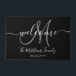 Elegant Black Grey Monogram Script Name Wedding Doormat<br><div class="desc">Personalized black and white and grey monogram design with bride and groom last name and wedding date on a black background. Makes a unique and great gift for newlyweds. Great for new house together. Customize with your name,  monogram initial and wedding date and colors. Elke Clarke©</div>