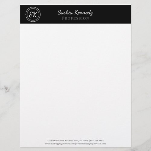 Elegant Black Grey Professional Monogram Business Letterhead