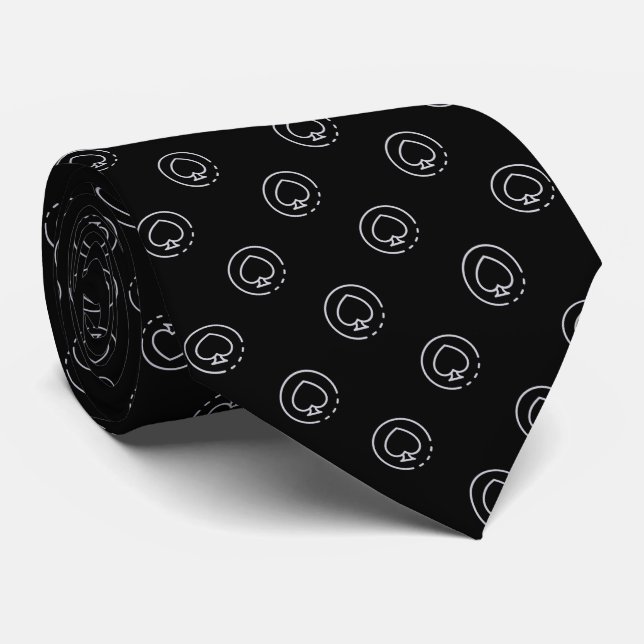 Elegant Black Grey Spade Coin Neck Tie (Rolled)
