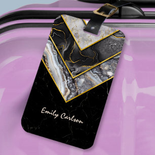 Elegant black grey unique geometric luggage tag