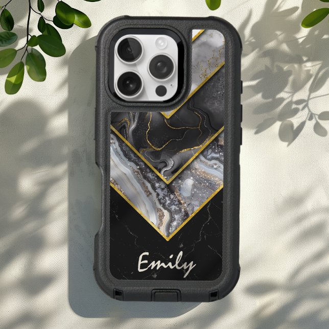 Elegant black grey unique geometric monogram otterbox iPhone case (Creator Uploaded)