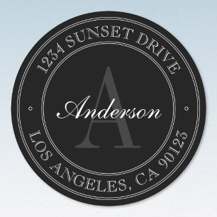 Elegant Black Grey & White Monogrammed Classic Round Sticker