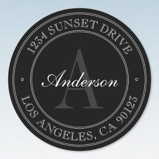 Elegant Black Grey & White Monogrammed Classic Round Sticker